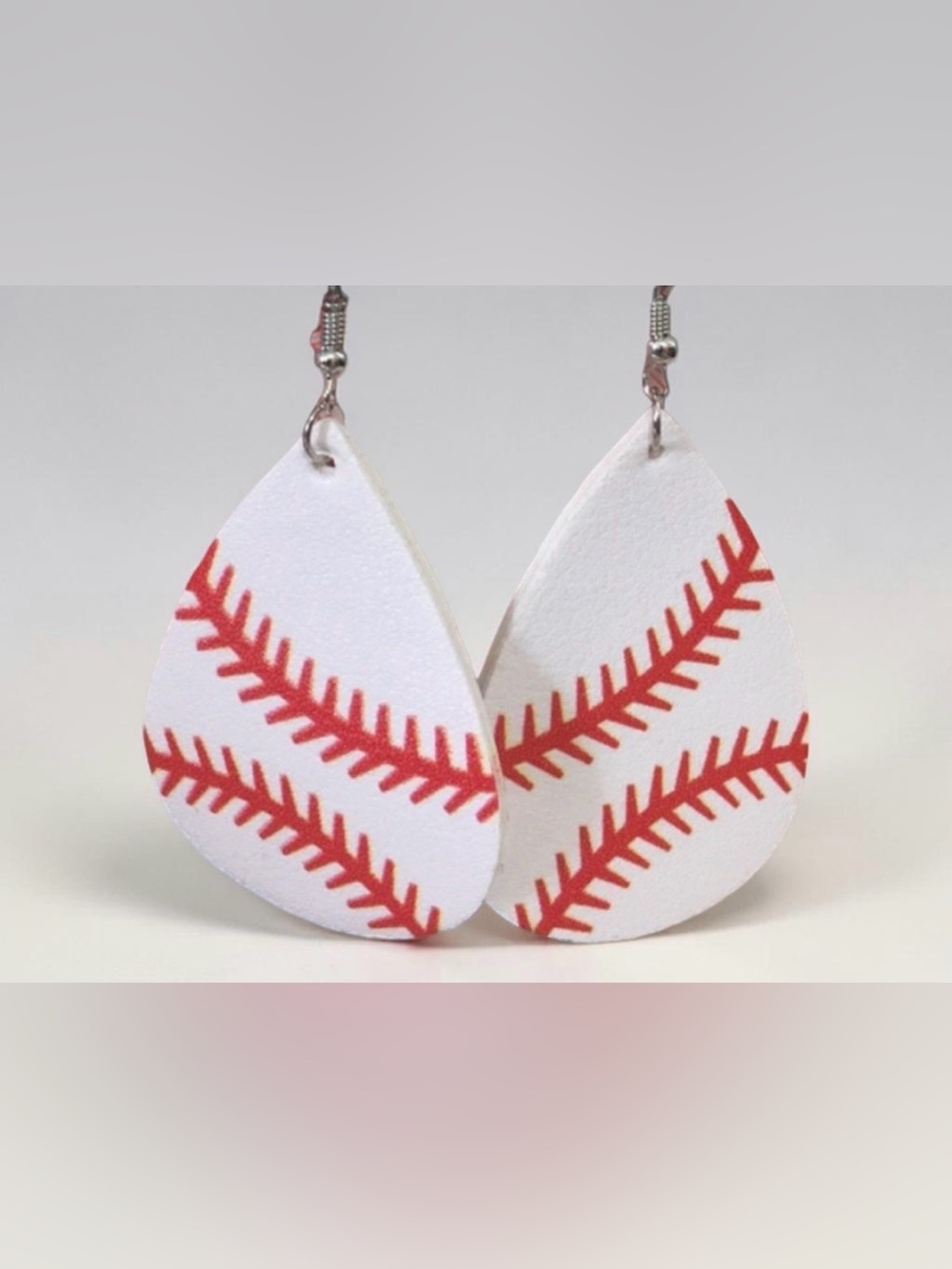 MLB White Teardrop Earrings with Red Stitch Accent